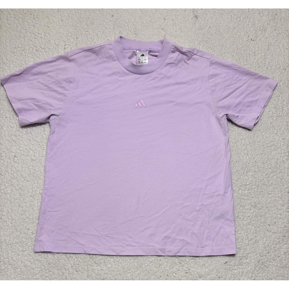 Adidas Womens T-shirt Basic Size L Purple Crewneck Cotton Solid Short Sleeve